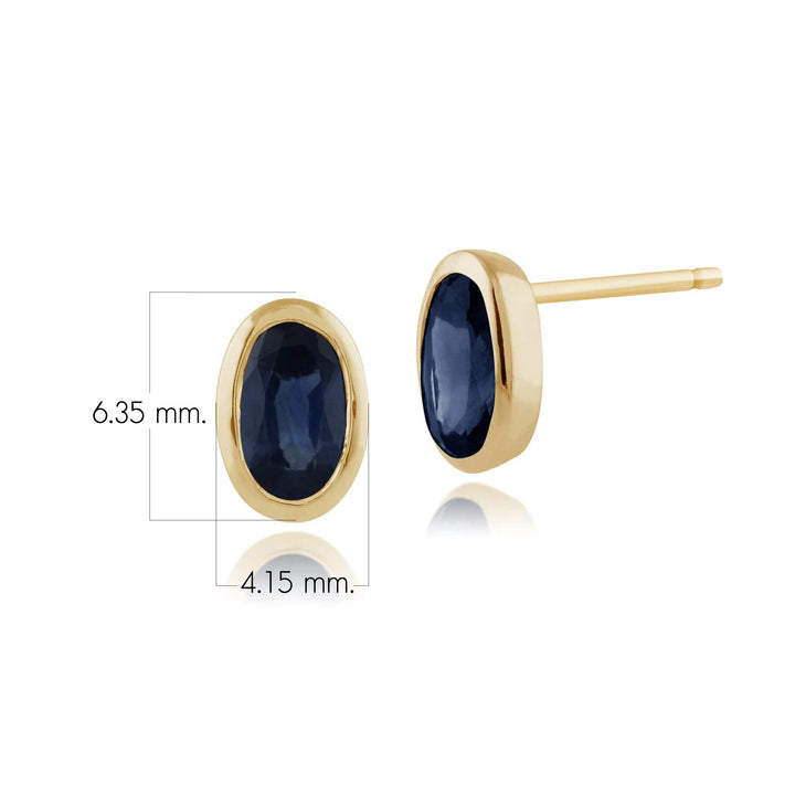 Klassische ovale blaue Saphir-Ohrstecker in 9 Karat Gelbgold