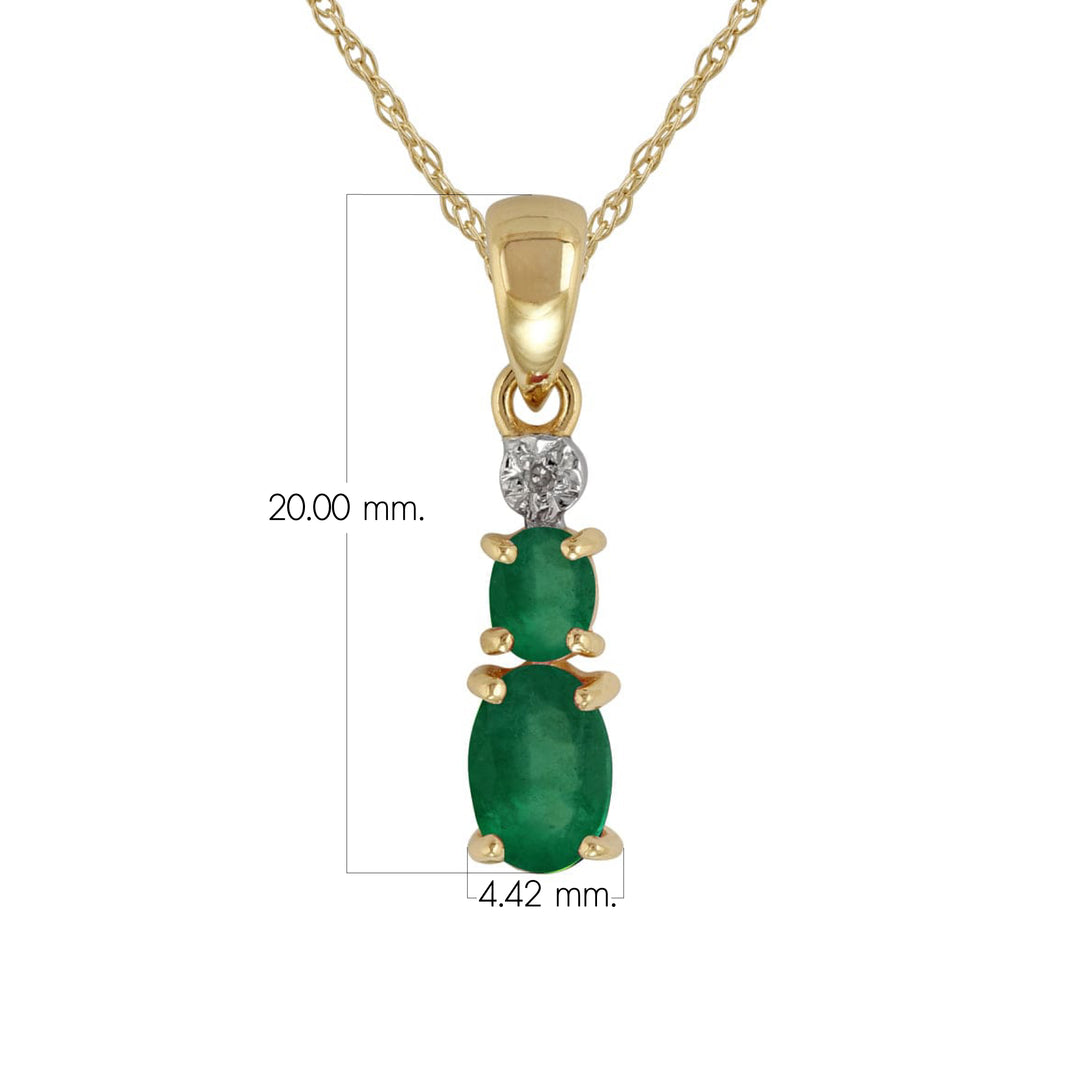 Klassischer Anhänger mit zwei ovalen Smaragden und Diamanten in 9 Karat Gelbgold