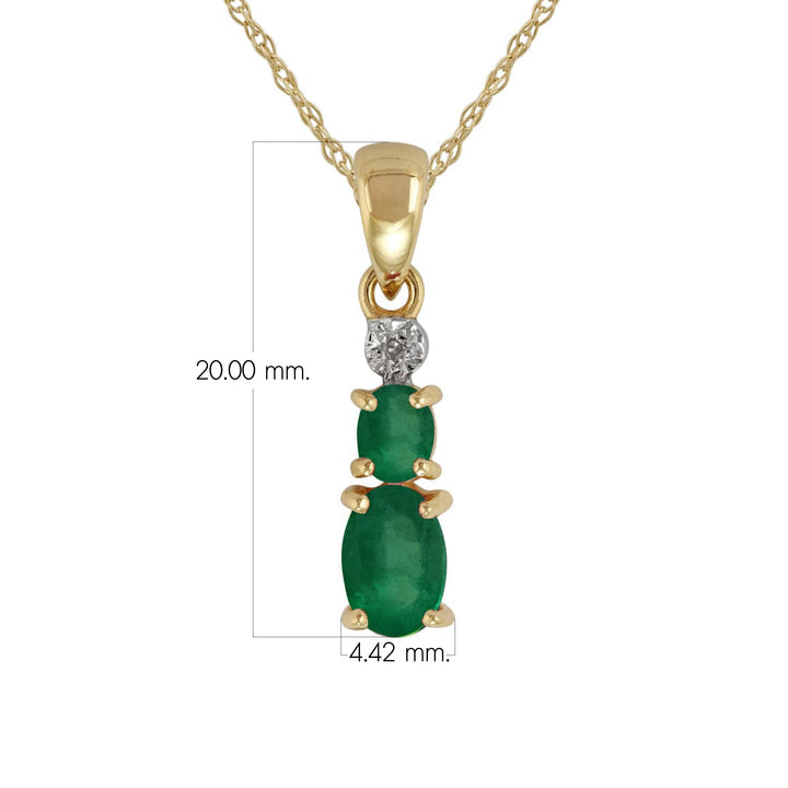 Klassischer Anhänger mit zwei ovalen Smaragden und Diamanten in 9 Karat Gelbgold