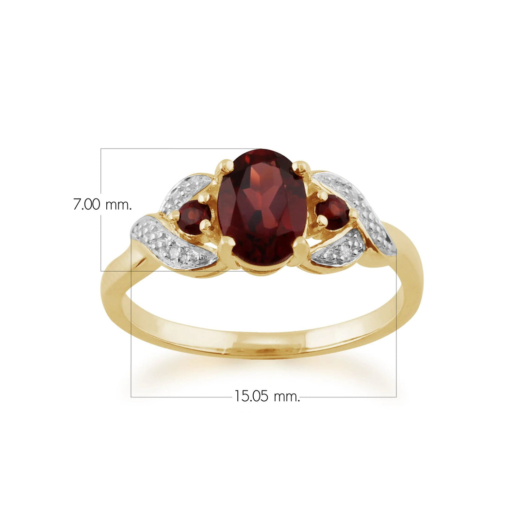 Klassischer ovaler Mosambik-Granat- und Diamantring in 9 Karat Gelbgold