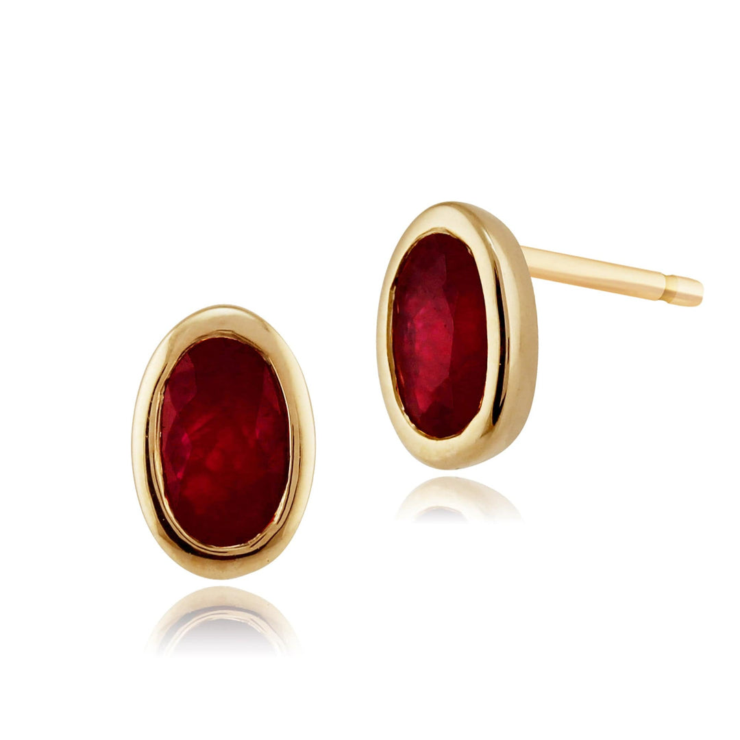 Klassische ovale Rubin-Ohrstecker in 9 Karat Gelbgold