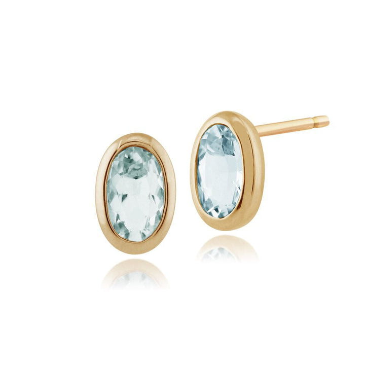 Klassische ovale Aquamarin-Ohrstecker in 9 Karat Gelbgold 6 x 4 mm