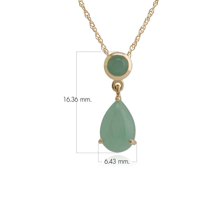 Klassische Birne &amp; runder grüner Jade-Anhänger in 9 Karat Gelbgold