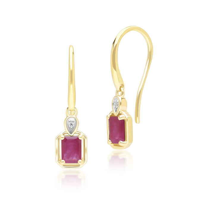 Klassische Tropfenohrringe mit Rubin und Diamanten in 9 Karat Gelbgold