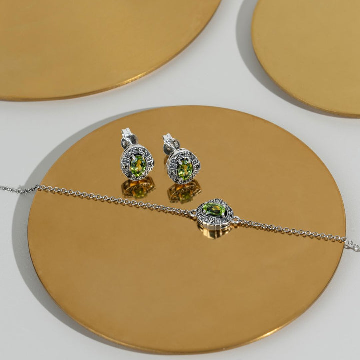 Ovales Peridot- und Markasit-Cluster-Armband im Art-Deco-Stil aus 925er Sterlingsilber