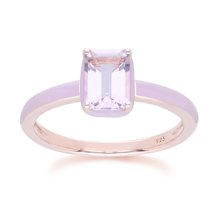 Siberian Waltz Ring aus violetter Emaille und achteckigem rosa Amethyst in Roségold-Vermeil