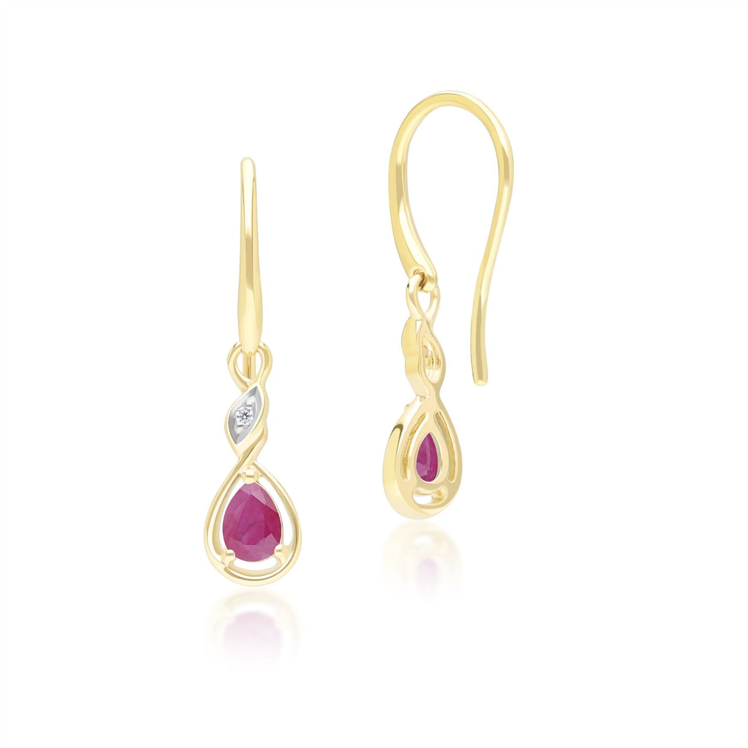 Klassische Tropfenohrringe mit Rubin und Diamanten 9 Karat Gelbgold