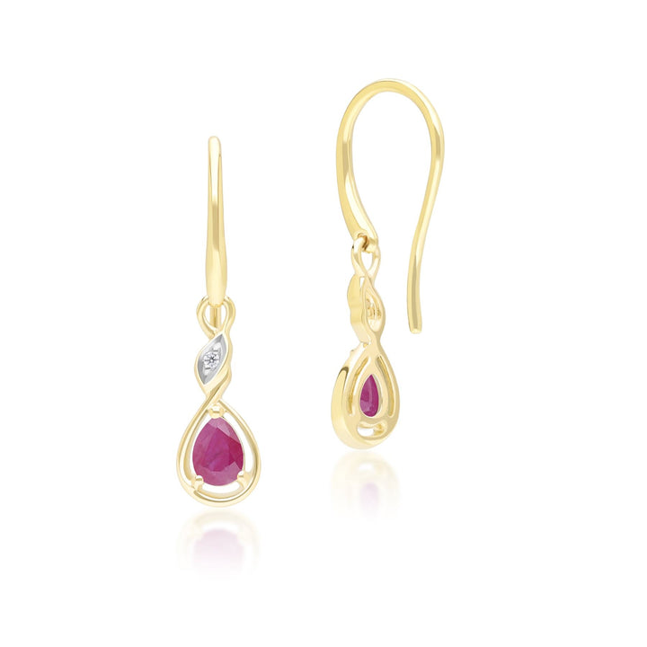 Klassische Tropfenohrringe mit Rubin und Diamanten 9 Karat Gelbgold