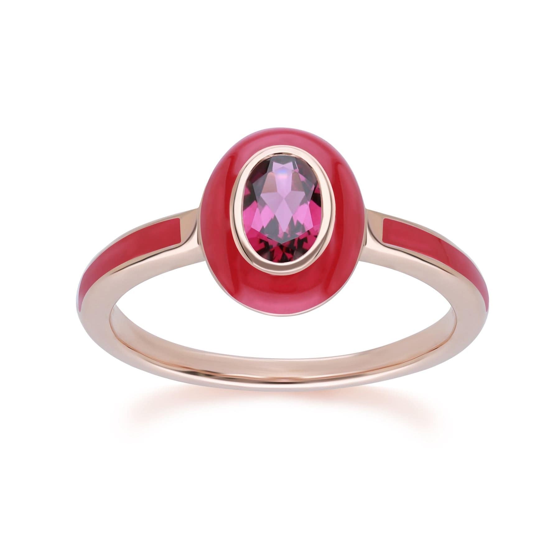 253R710590925 Siberian Waltz Pink Enamel & Oval Rhodolite Ring in Rose Gold Plated Sterling Silver Dimensions