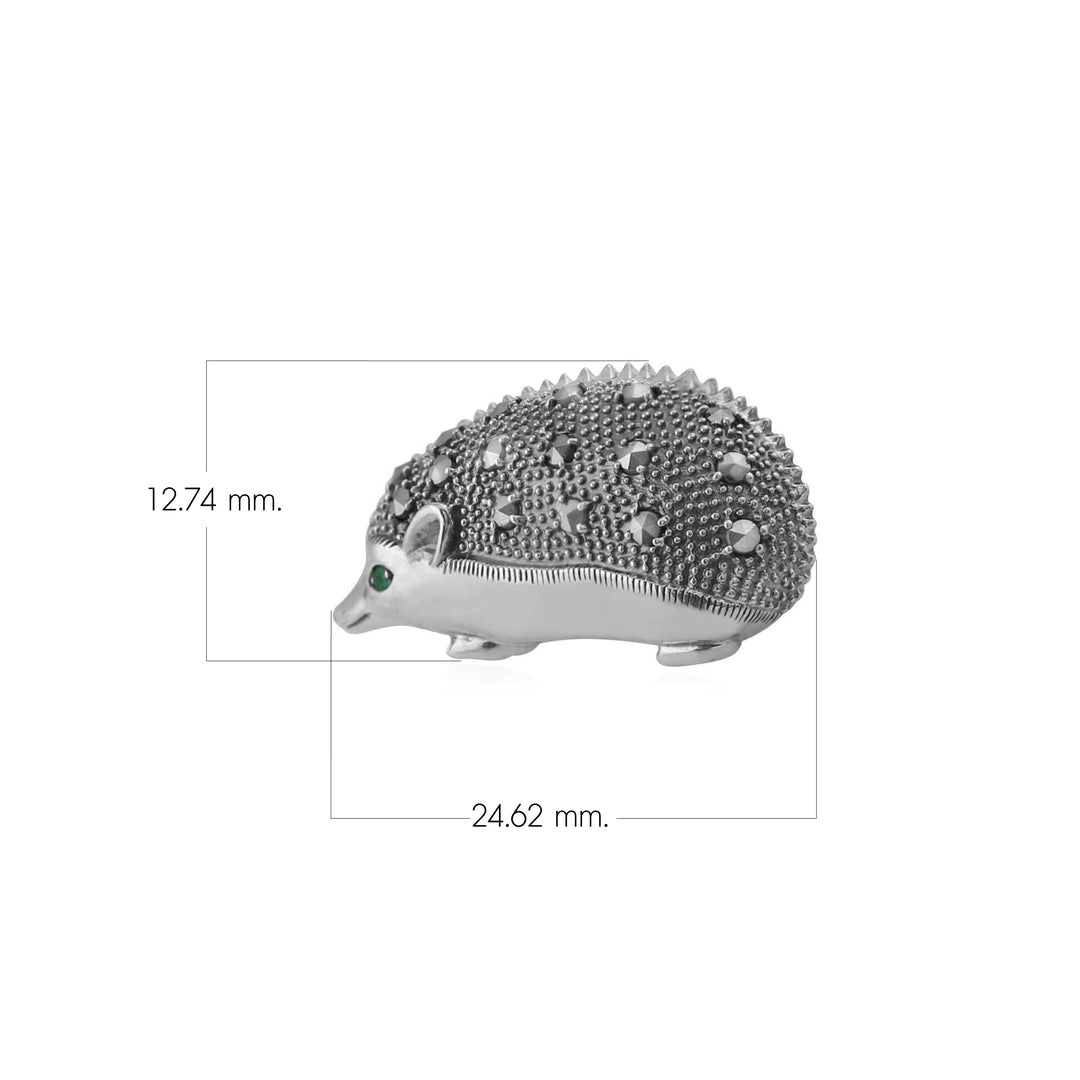 Klassische runde Igel-Brosche mit Markasit und Smaragd aus 925er Sterlingsilber
