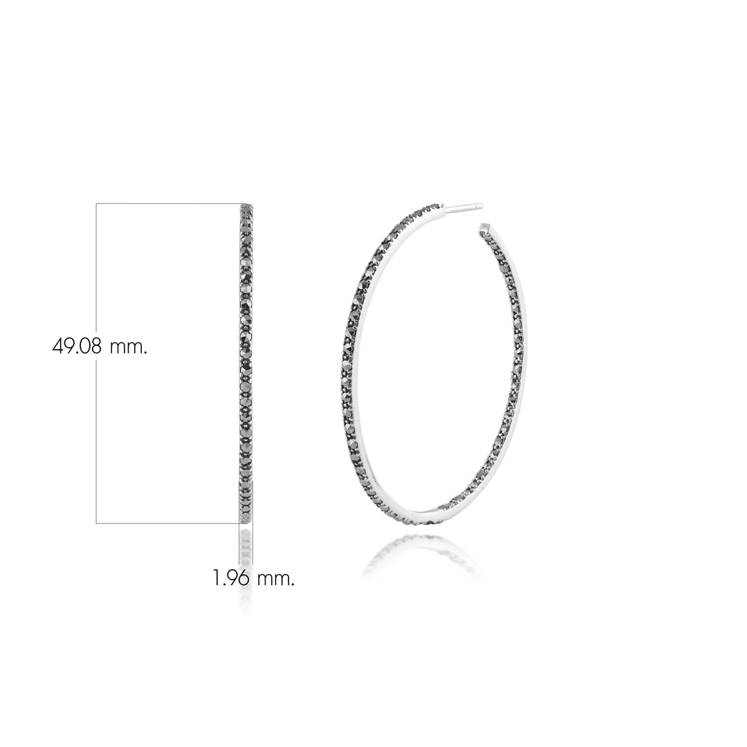 Klassische große Creolen mit rundem Markasit aus 925er Sterlingsilber