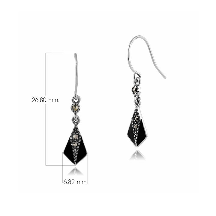 Runde Markasit- und Emaille-Ohrringe im Art-Deco-Stil aus 925er Sterlingsilber