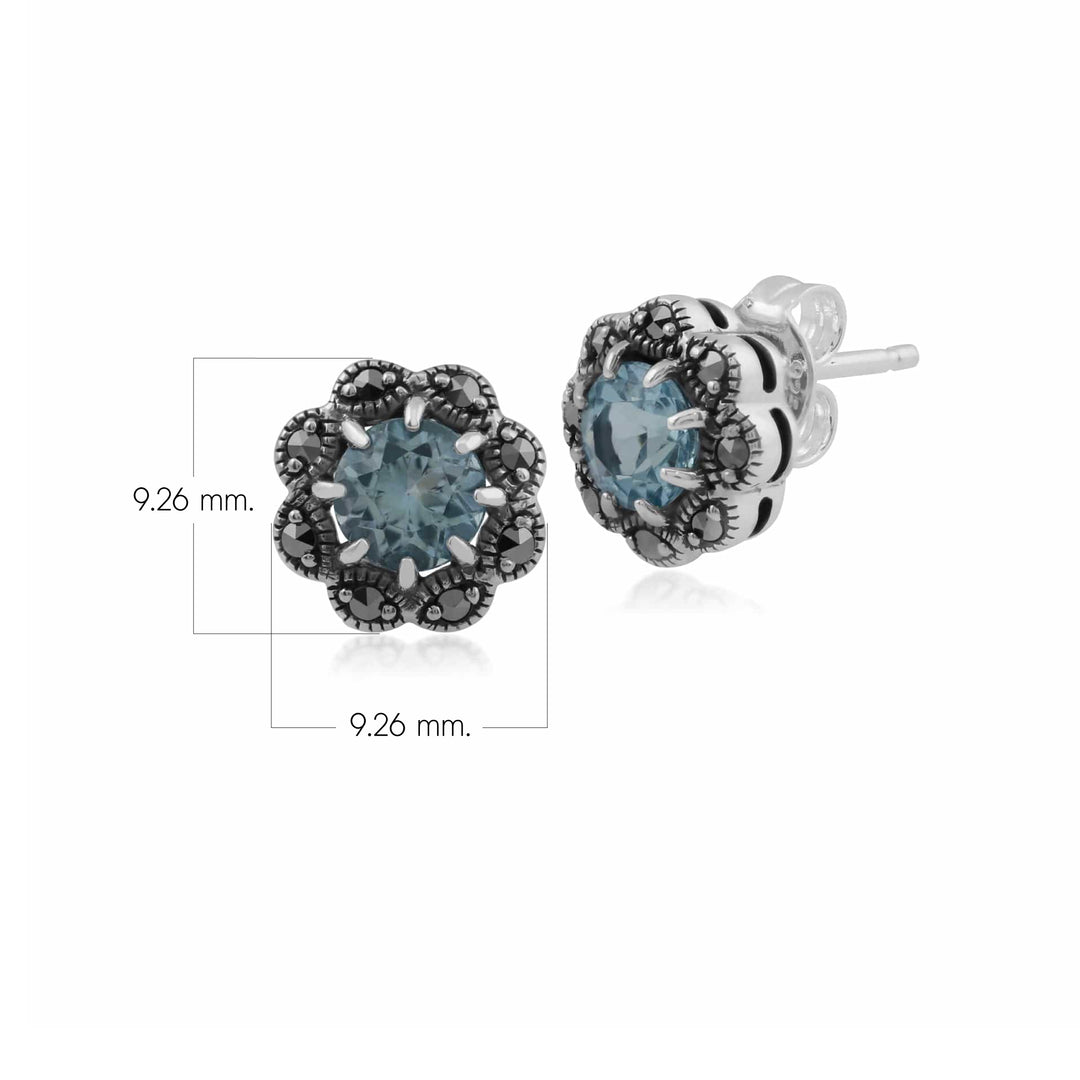 Runde Ohrstecker im Jugendstil mit Amethyst und Markasit aus 925er Sterlingsilber