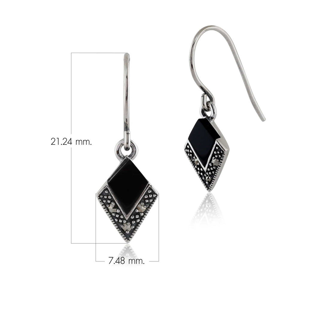 Ohrhänger aus schwarzem Onyx und Markasit im Art-déco-Stil aus 925er Sterlingsilber