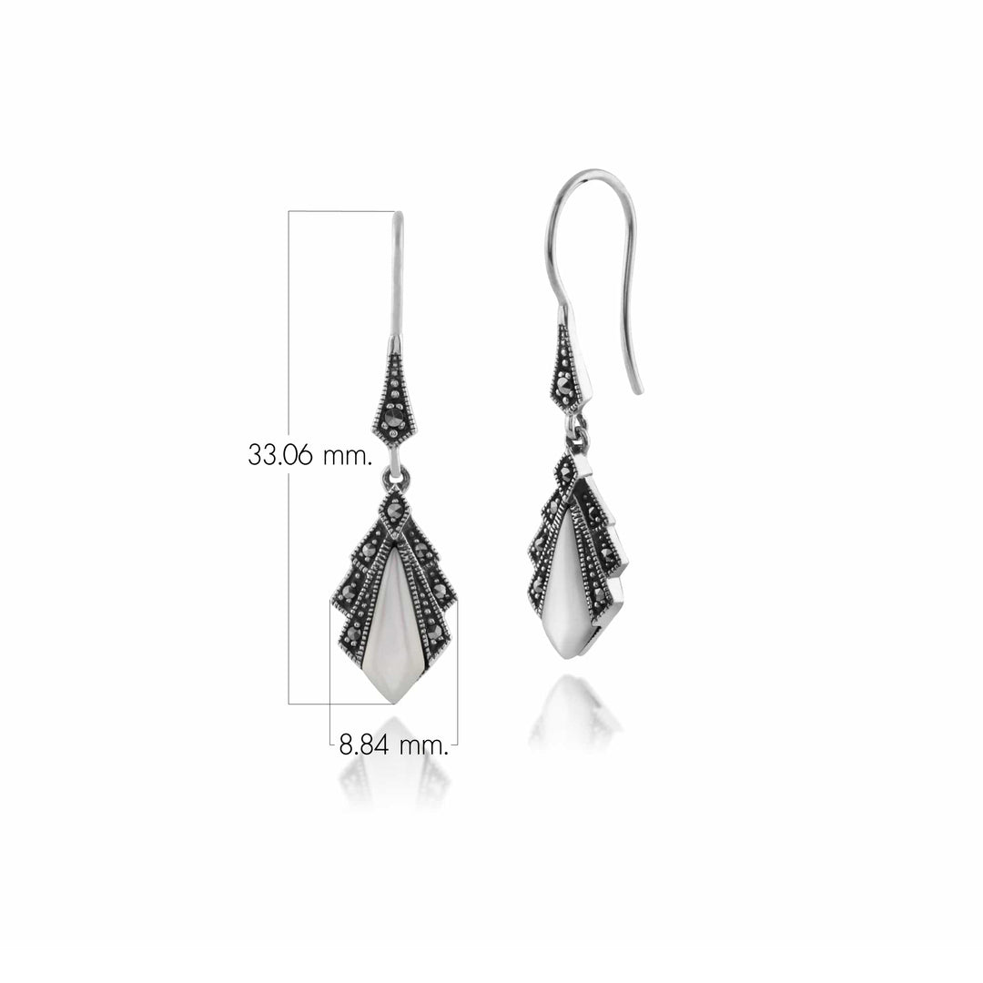 Art-Deco-Stil Diamant-Perlmutt- und Markasit-Ohrringe aus 925er Sterlingsilber