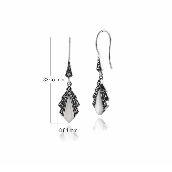 Art-Deco-Stil Diamant-Perlmutt- und Markasit-Ohrringe aus 925er Sterlingsilber