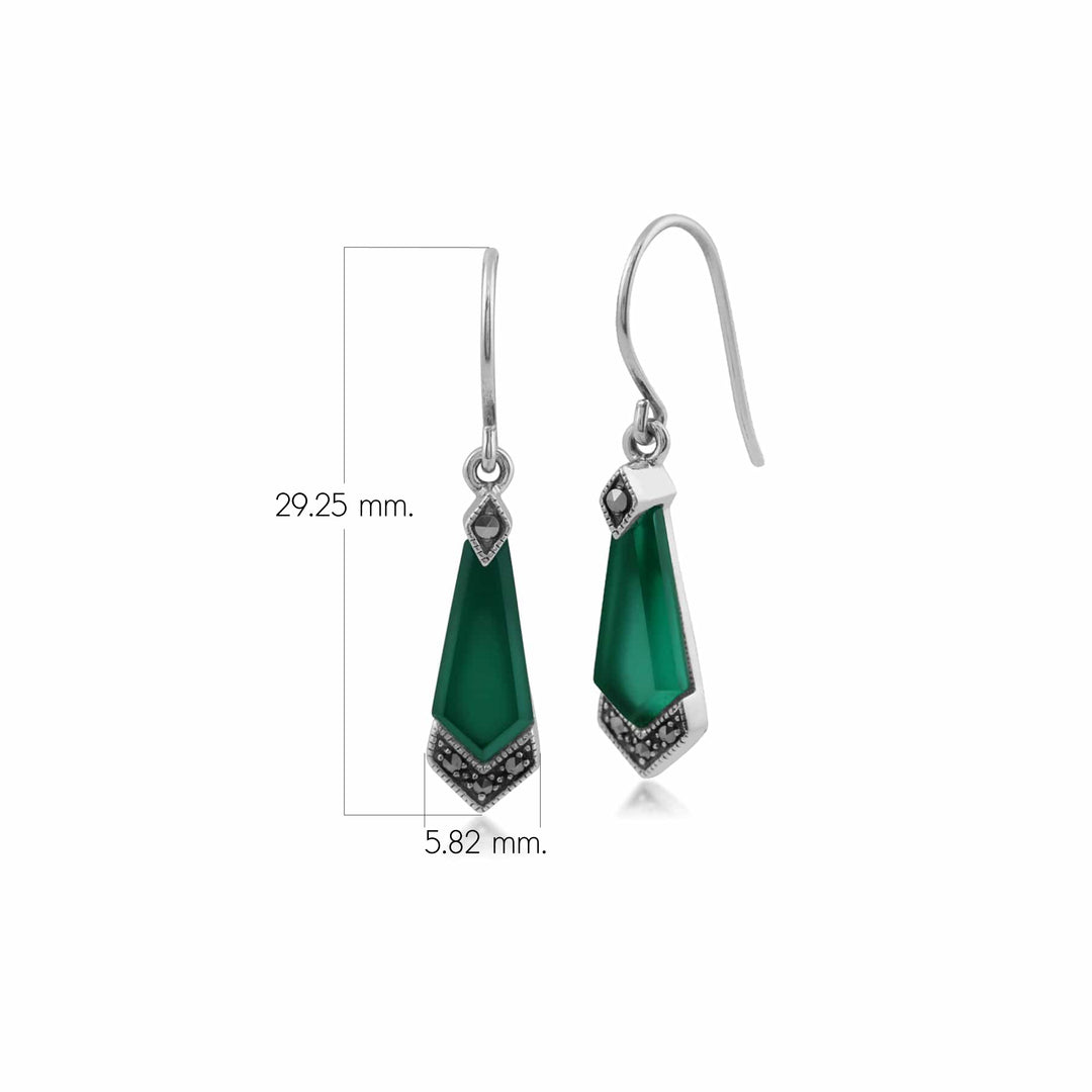 Grüne Chalzedon- und Markasit-Drachen-Ohrringe im Art-Deco-Stil aus 925er Sterlingsilber