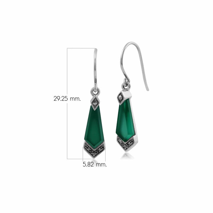 Grüne Chalzedon- und Markasit-Drachen-Ohrringe im Art-Deco-Stil aus 925er Sterlingsilber