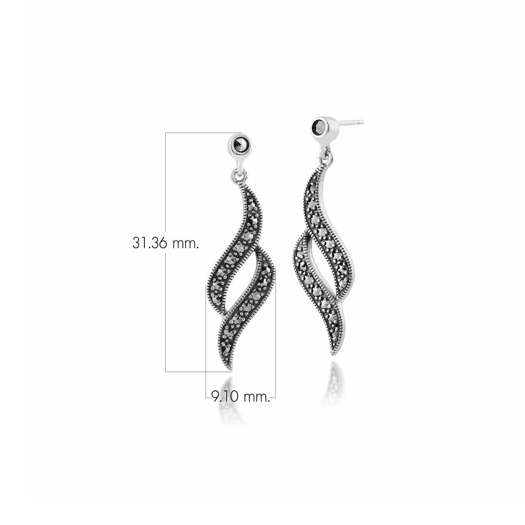 Runde Markasit-Strudel-Ohrringe im Jugendstil aus 925er Sterlingsilber