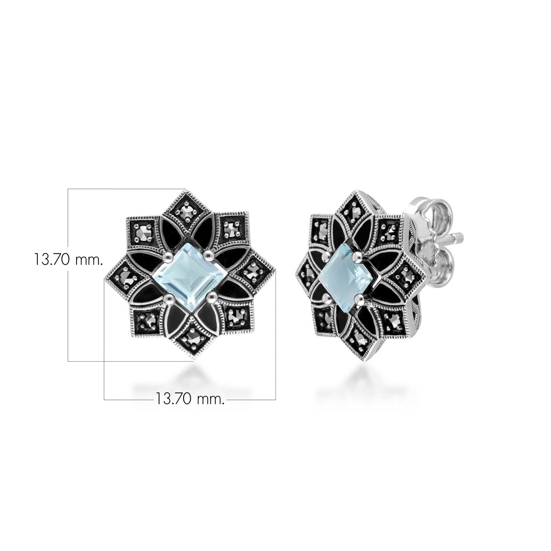 Art-Deco-inspirierte Stern-Ohrstecker mit blauem Topas und Markasit
