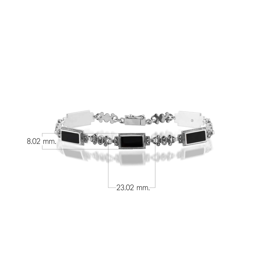 Rechteckiges Armband aus schwarzem Onyx und Markasit im Art-Deco-Stil