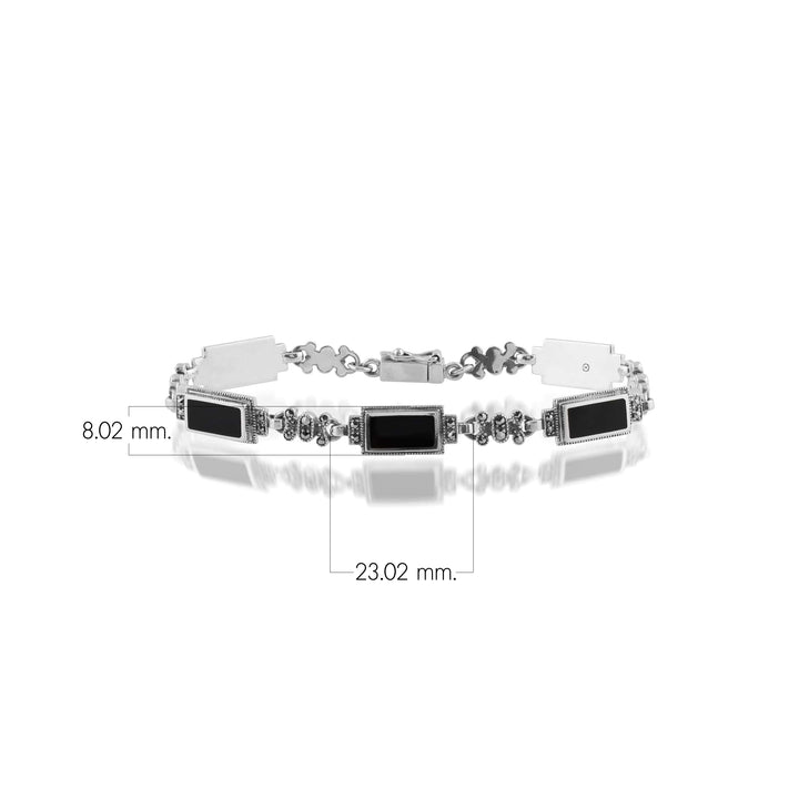 Rechteckiges Armband aus schwarzem Onyx und Markasit im Art-Deco-Stil