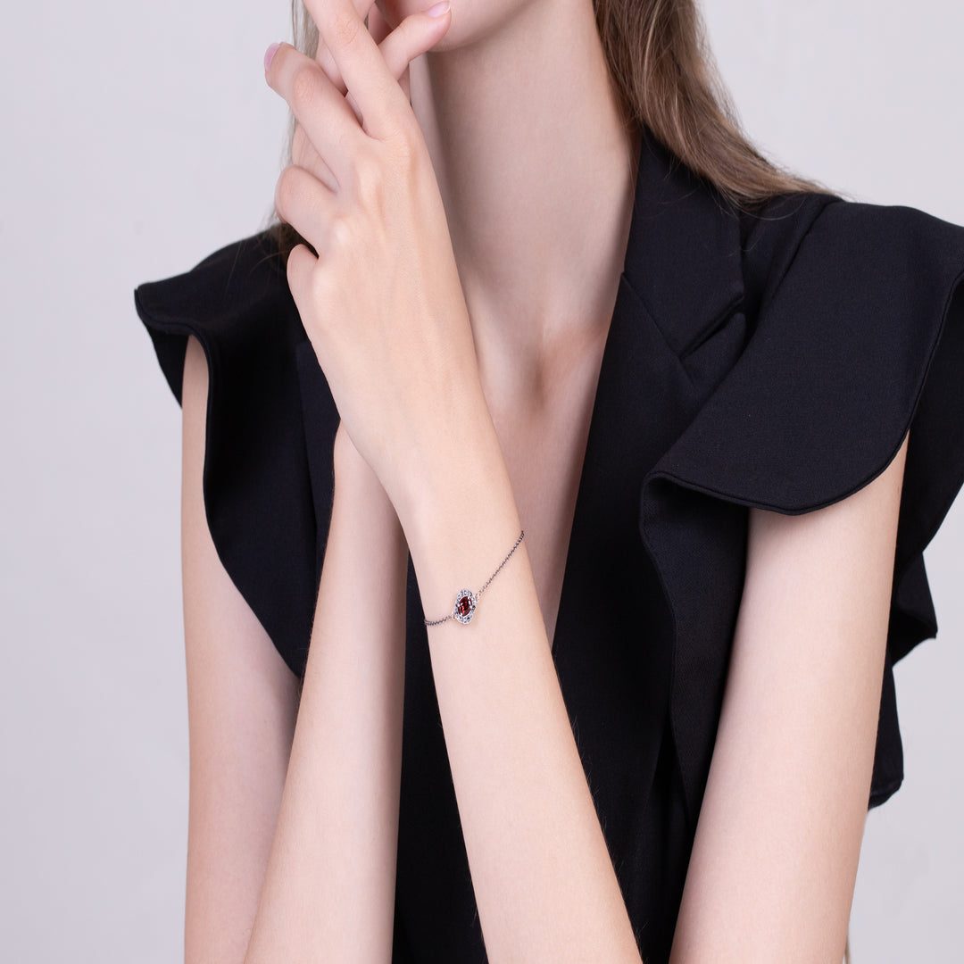 Ovales Granat- und Markasit-Cluster-Armband im Art-Deco-Stil