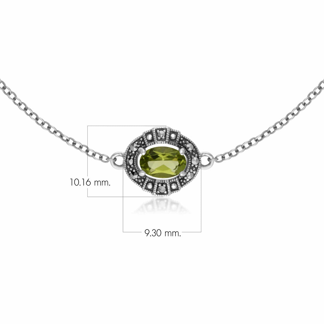 Ovales Peridot- und Markasit-Cluster-Armband im Art-Deco-Stil aus 925er Sterlingsilber
