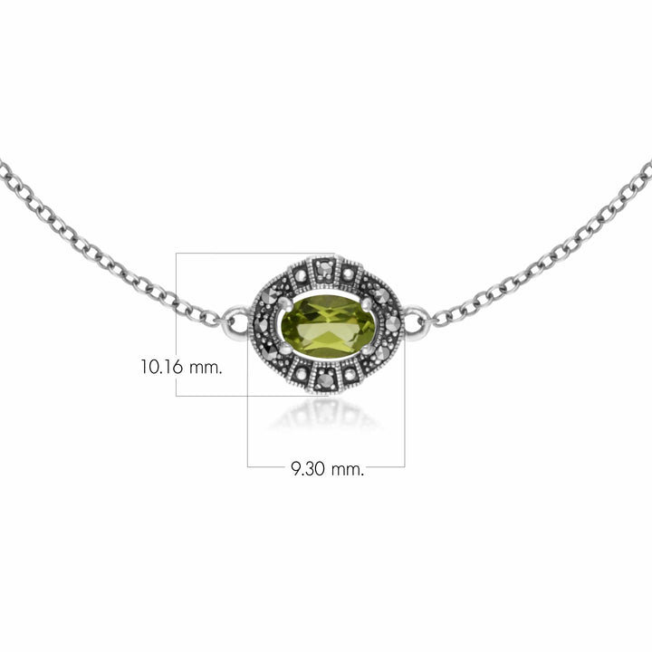 Ovales Peridot- und Markasit-Cluster-Armband im Art-Deco-Stil aus 925er Sterlingsilber