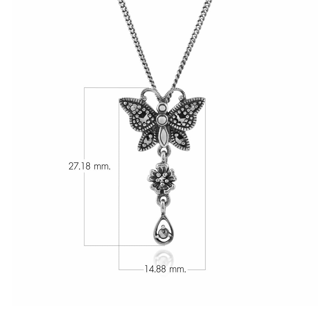 Runder Markasit-Schmetterlings-Anhänger im Jugendstil aus 925er Sterlingsilber