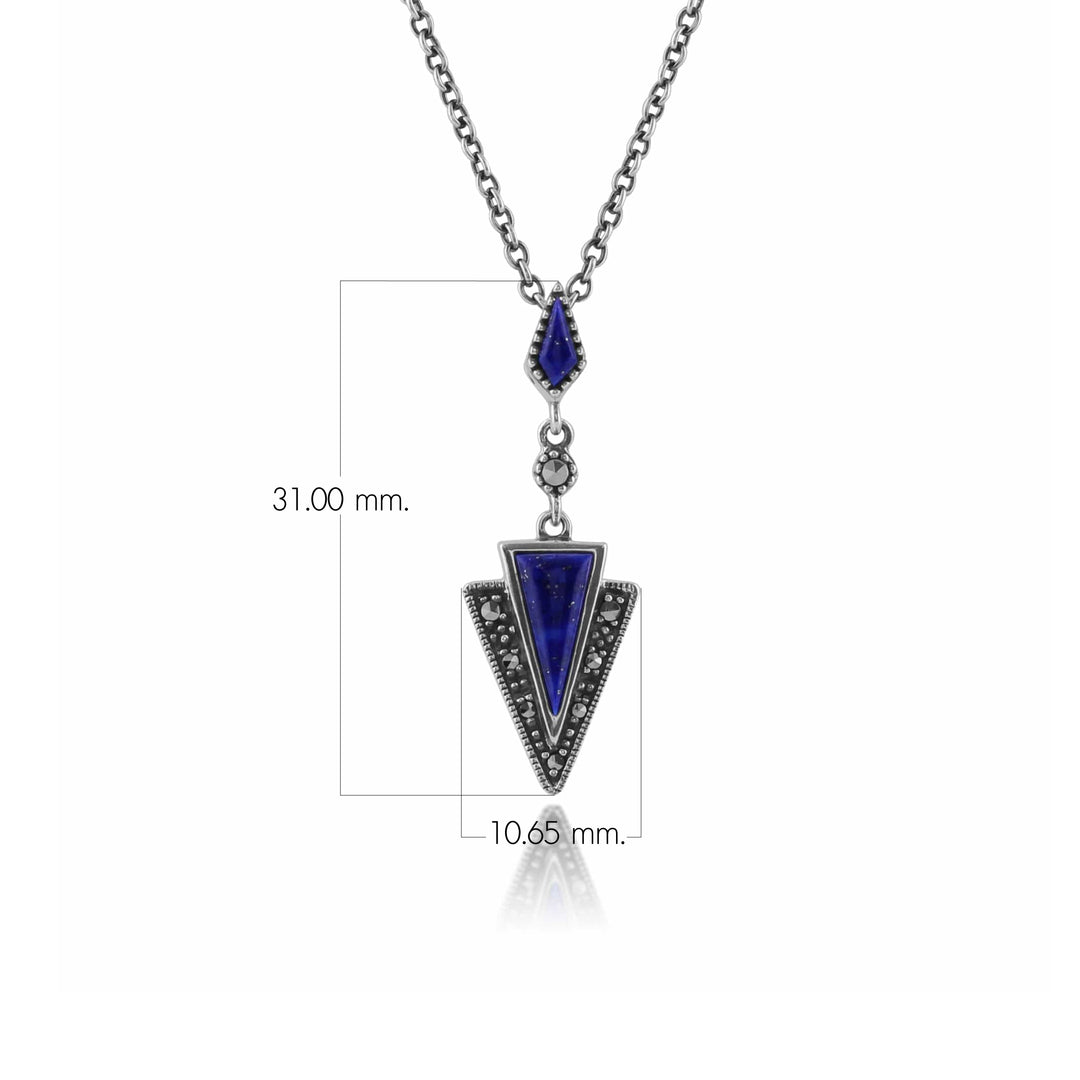 Lapislazuli &amp; Markasit-Anhänger im Art-Deco-Stil aus 925er Sterlingsilber