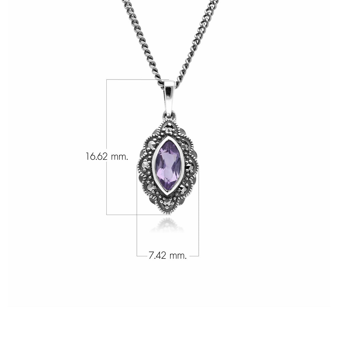 Marquise-Amethyst &amp; Markasit-Anhänger im Art-Deco-Stil aus 925er Sterlingsilber