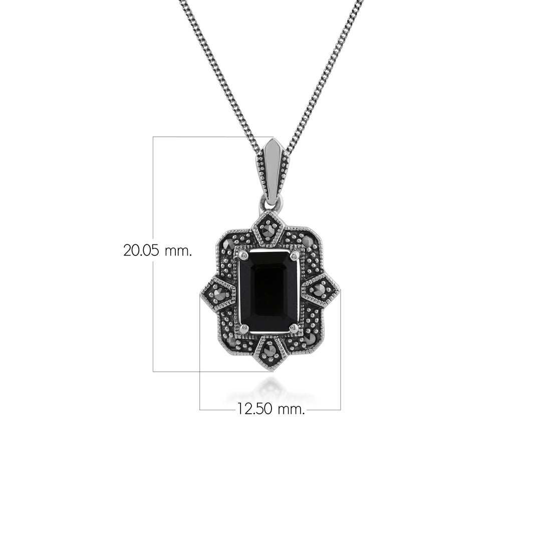 Anhänger im Art-Deco-Stil mit schwarzem Spinell und Markasit in Silber