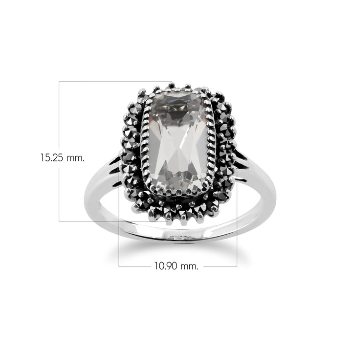 Halo-Cluster-Ring im Art-Deco-Stil aus Bergkristall und Markasit in Silber