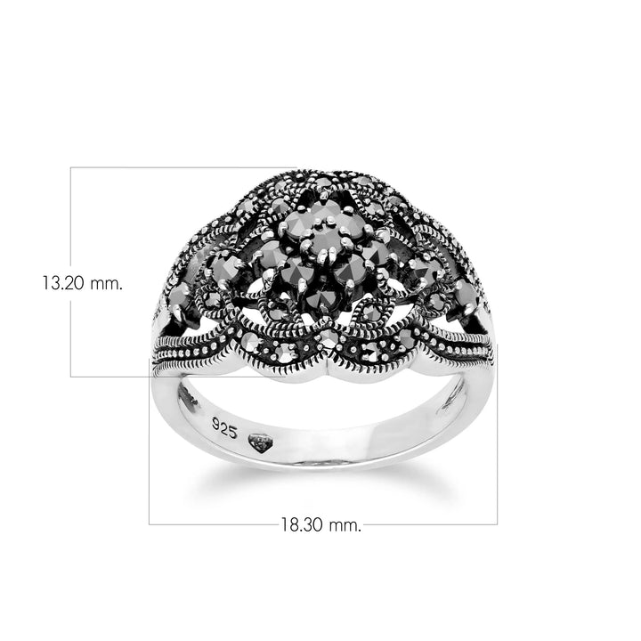 Runder Markasit-Cluster-Ring im Jugendstil aus 925er Sterlingsilber