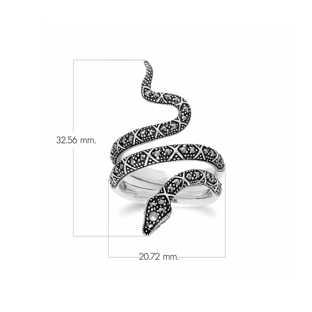 Runder Markasit-Schlangen-Statement-Ring im Jugendstil aus 925er Sterlingsilber