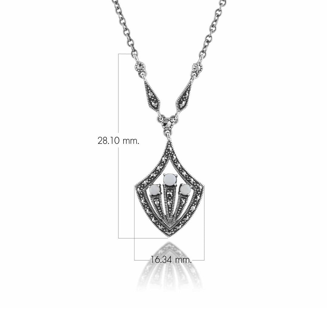 Runde Opal Cabochon &amp; Markasit Halskette im Art Deco Stil in Silber