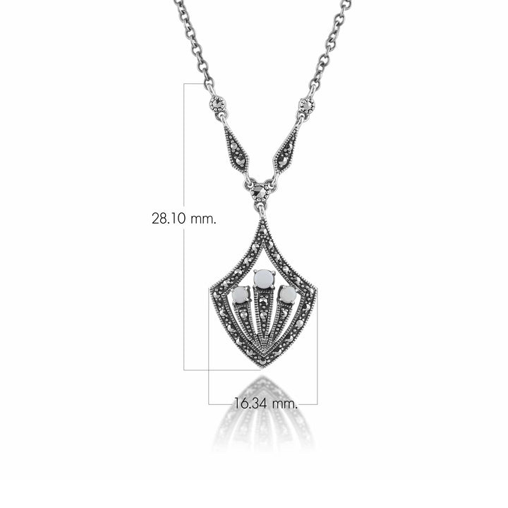 Runde Opal Cabochon &amp; Markasit Halskette im Art Deco Stil in Silber