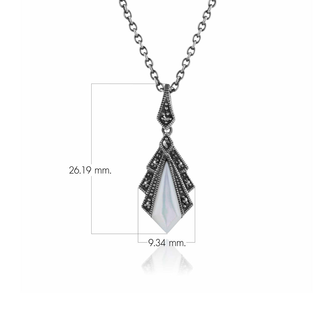 Perlmutt- und Markasit-Anhänger im Art-Deco-Stil aus 925er Sterlingsilber