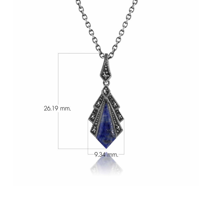 Lapislazuli &amp; Markasit-Anhänger im Art-Deco-Stil aus 925er Sterlingsilber