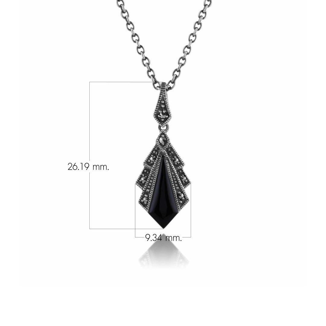 Schwarzer Onyx &amp; Markasit-Anhänger im Art-Deco-Stil aus 925er Sterlingsilber