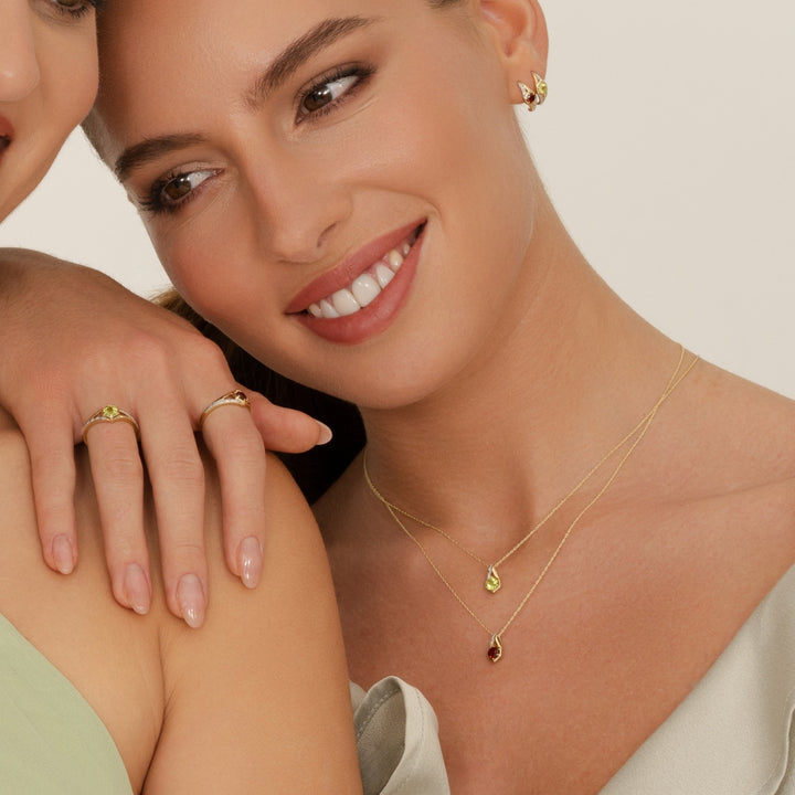 Geometric Hexagon with Prong set Round Garnet and Diamond Pendant Necklace in 9ct Yellow Gold