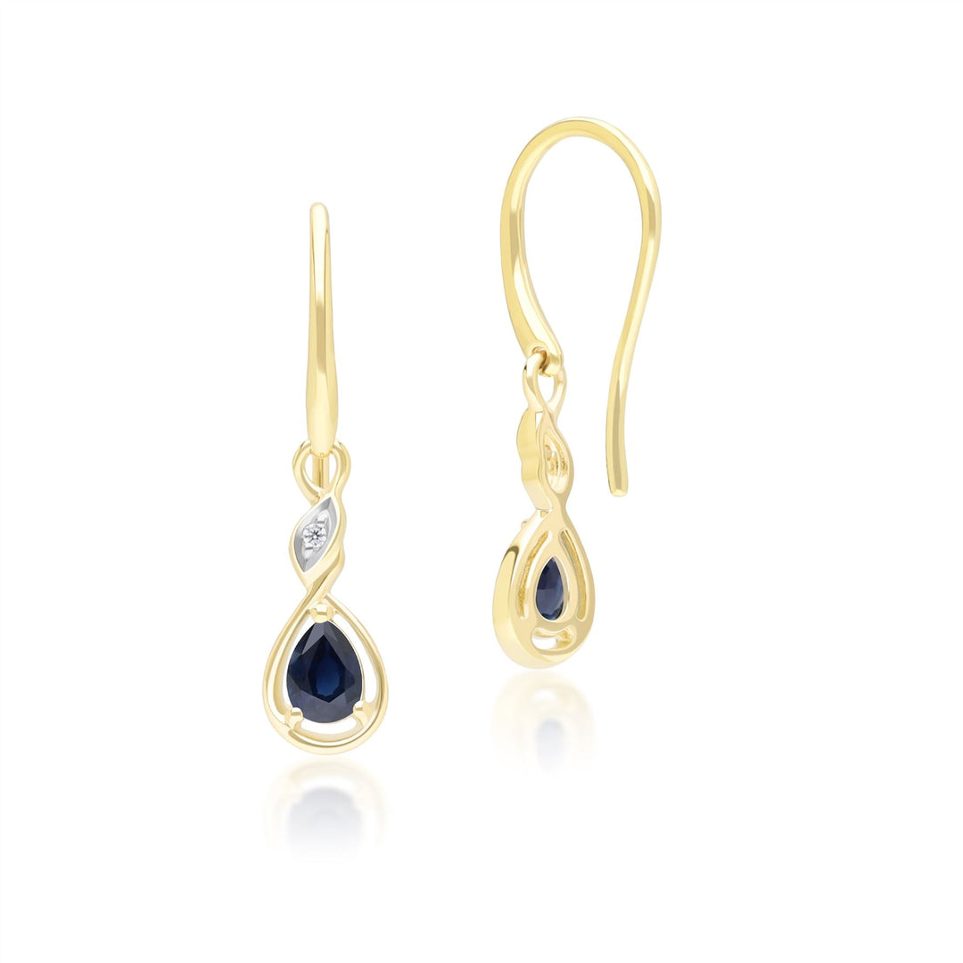 Klassische Tropfenohrringe mit Saphir und Diamanten aus 9 Karat Gelbgold