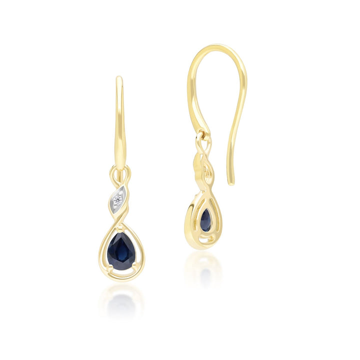 Klassische Tropfenohrringe mit Saphir und Diamanten aus 9 Karat Gelbgold