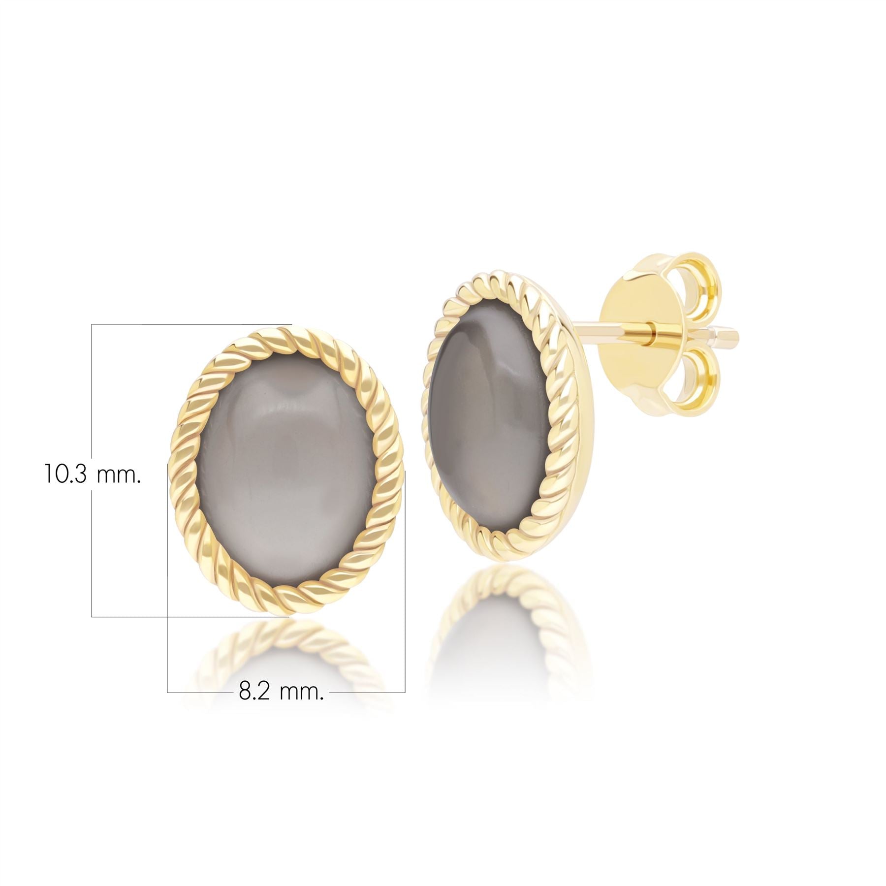 Classic Oval Black Moonstone Stud Earrings in 9ct Yellow Gold