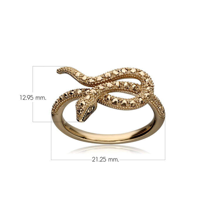 Jugendstil-Markasit-Wicklungsschlangenring aus 18 Karat vergoldetem Silber