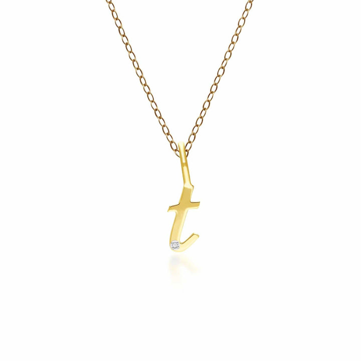 191P0791019 Alphabet Letter T Diamond pendant in 9ct Yellow Gold Front