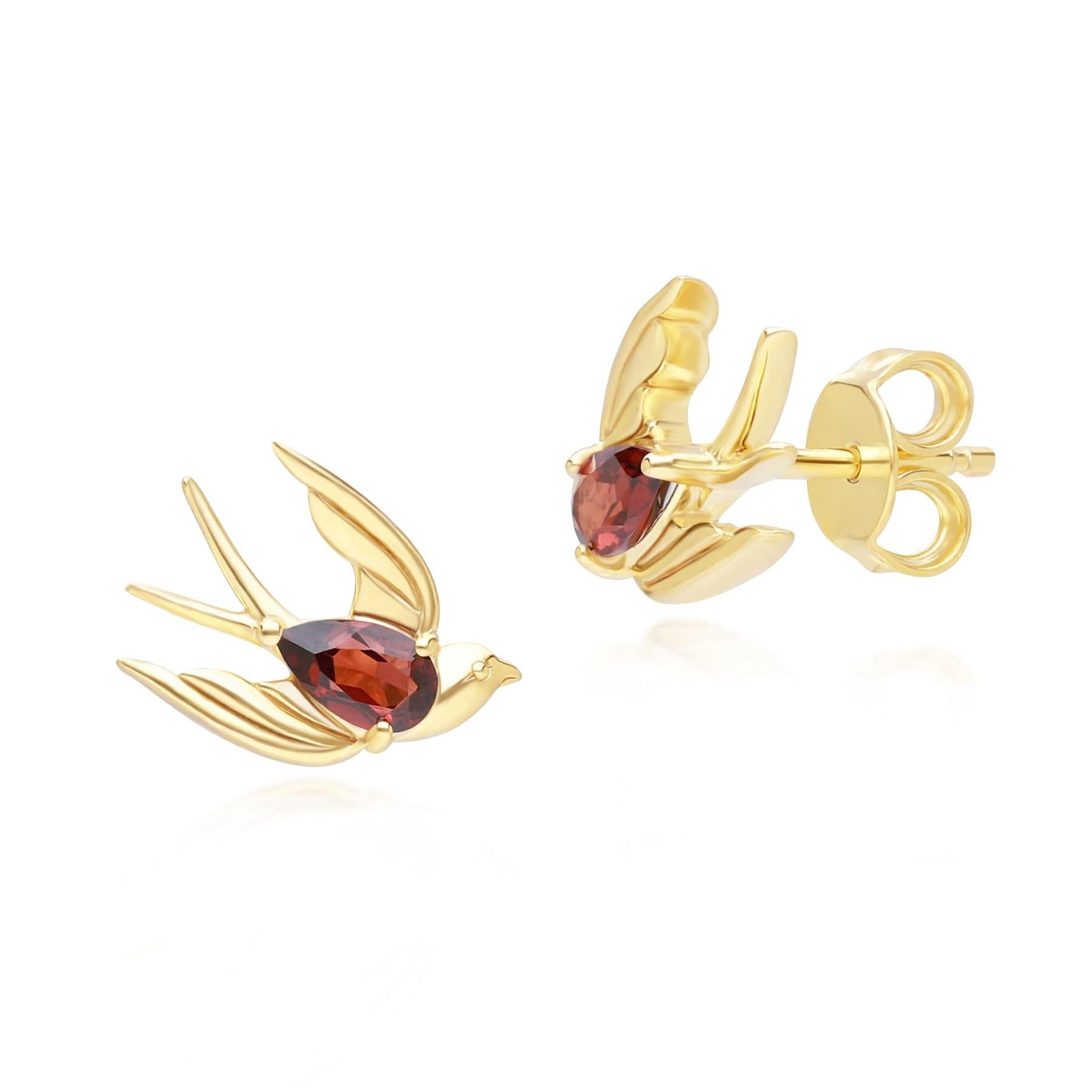 253E435202925 ECFEW™ Creator Garnet Hummingbird Stud Earrings in Gold Plated Sterling Silver 