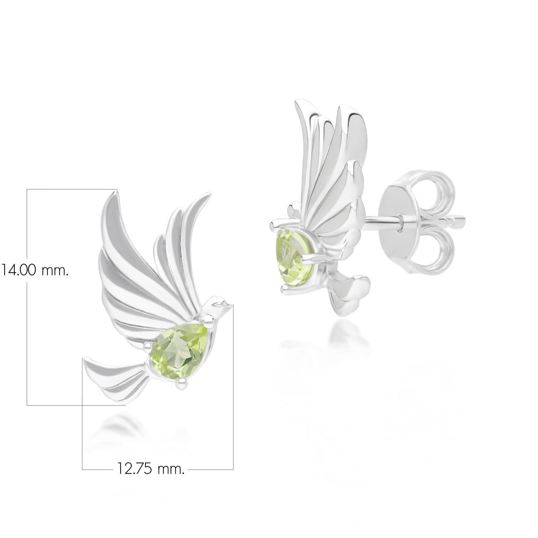 253E435304925 ECFEW™ Creator Peridot Dove Stud Earrings in Sterling Silver Dimensions