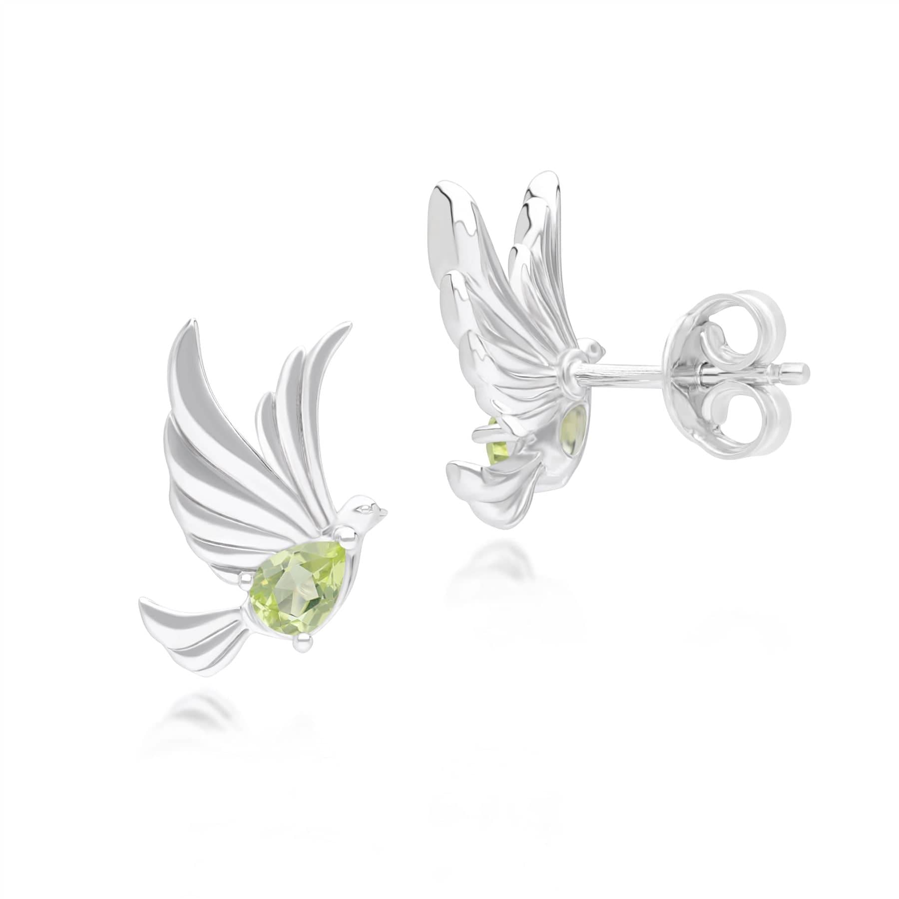253E435304925 ECFEW™ Creator Peridot Dove Stud Earrings in Sterling Silver Side
